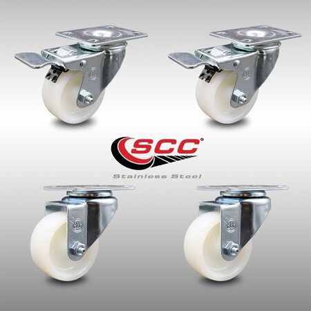 Service Caster 3 Inch SS Nylon Wheel Swivel Top Plate Caster Total Lock Brakes SCC, 2PK SCC-SSTTL20S314-NYS-2-S-2